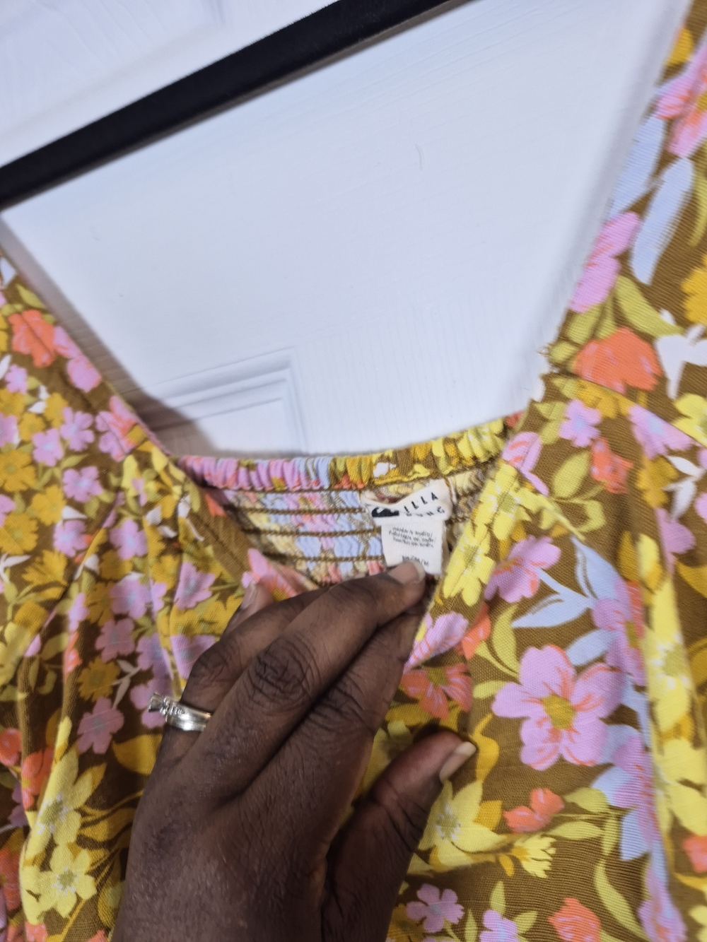Billabong Paradise Puff Sleeve Floral Mini Dress Size Medium Yellow Pink Retro - Picture 7 of 9